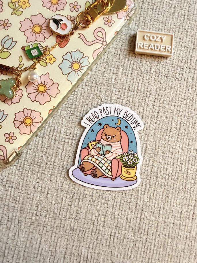 I Read Past My Bedtime Bear Sticker Cute Book Lover Bookish Reading