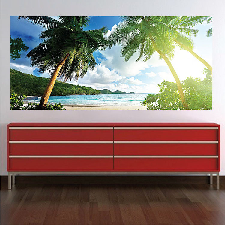 Palm Tree View Mural Wallpaper Window Beach Ocean Wall Decal Living Room, c64