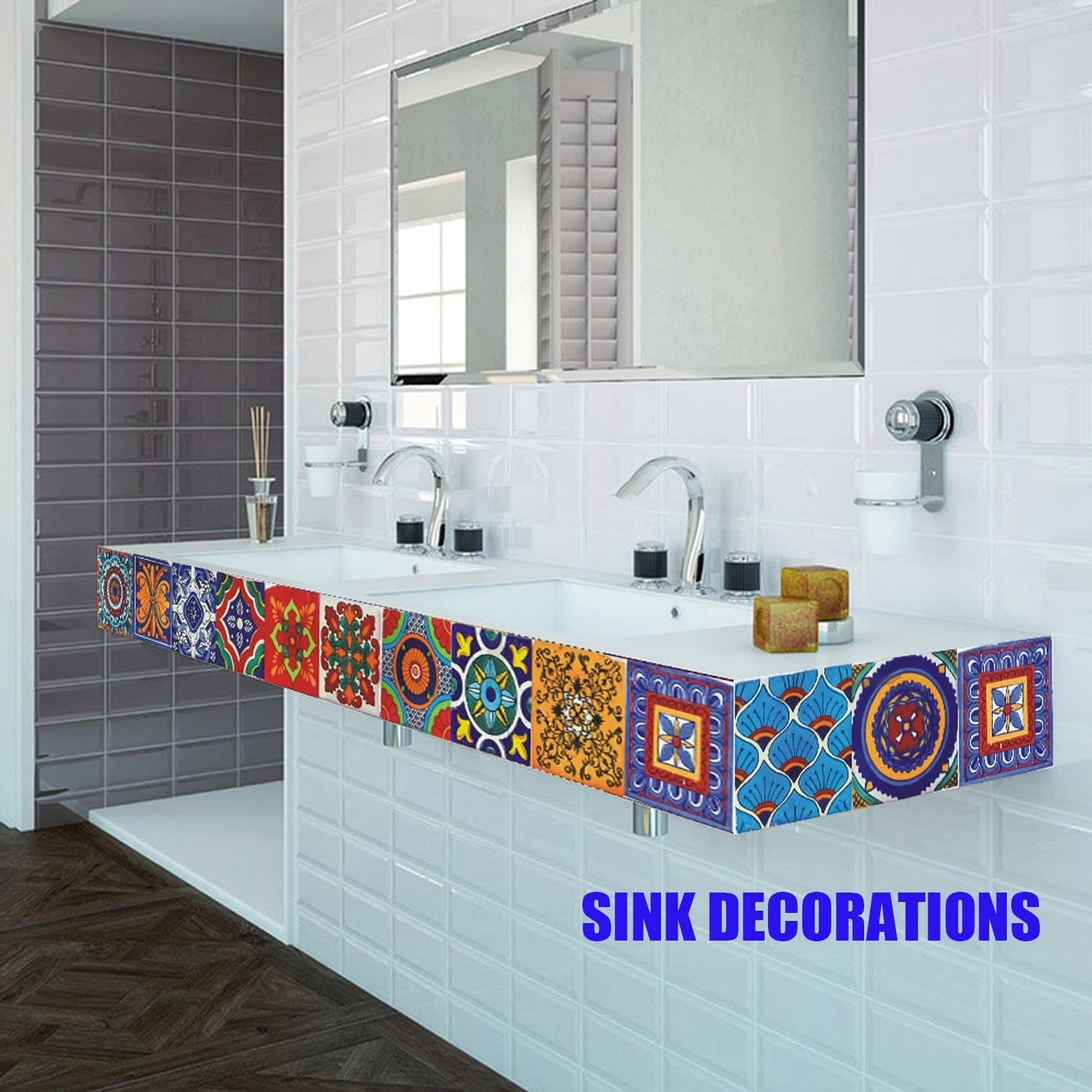 Retro Bohemian Tile Stickers – 24 Waterproof Wall Decals for DIY Decor