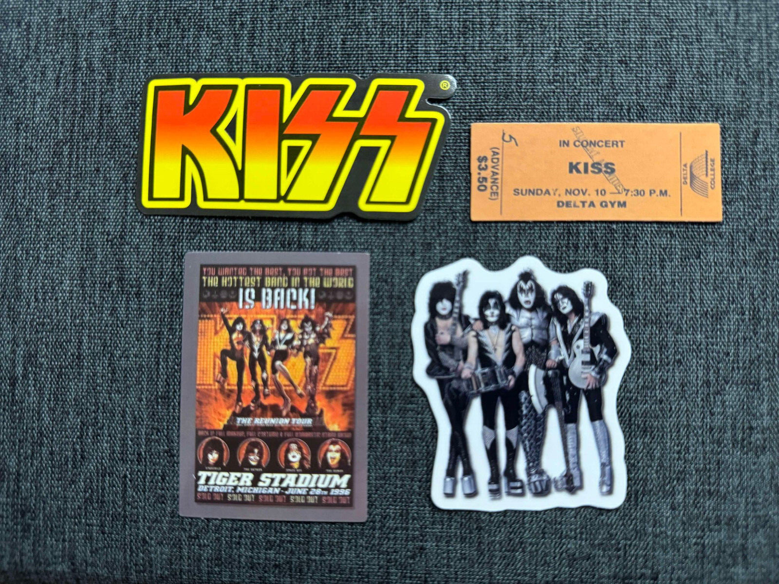 Lot (4) KISS 7/8" to 3 1/8" Band Logo STICKERS Fast FREE SHIP! Demon ACE Catman