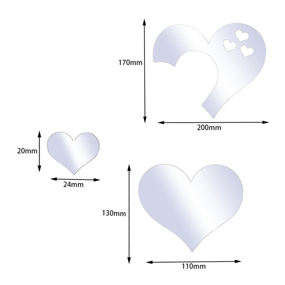 3D Mirror Love Heart Wall Sticker Removable Decal DIY Home Room Art Mural Decor