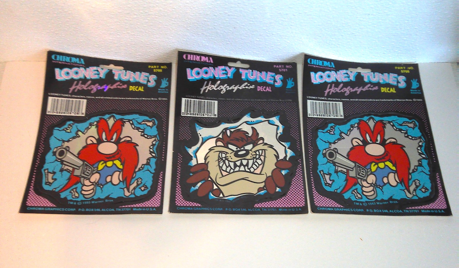 Vintage 1993 1995 Looney Tunes Holographic Stickers Lot of 3 Taz & Yosemite Sam