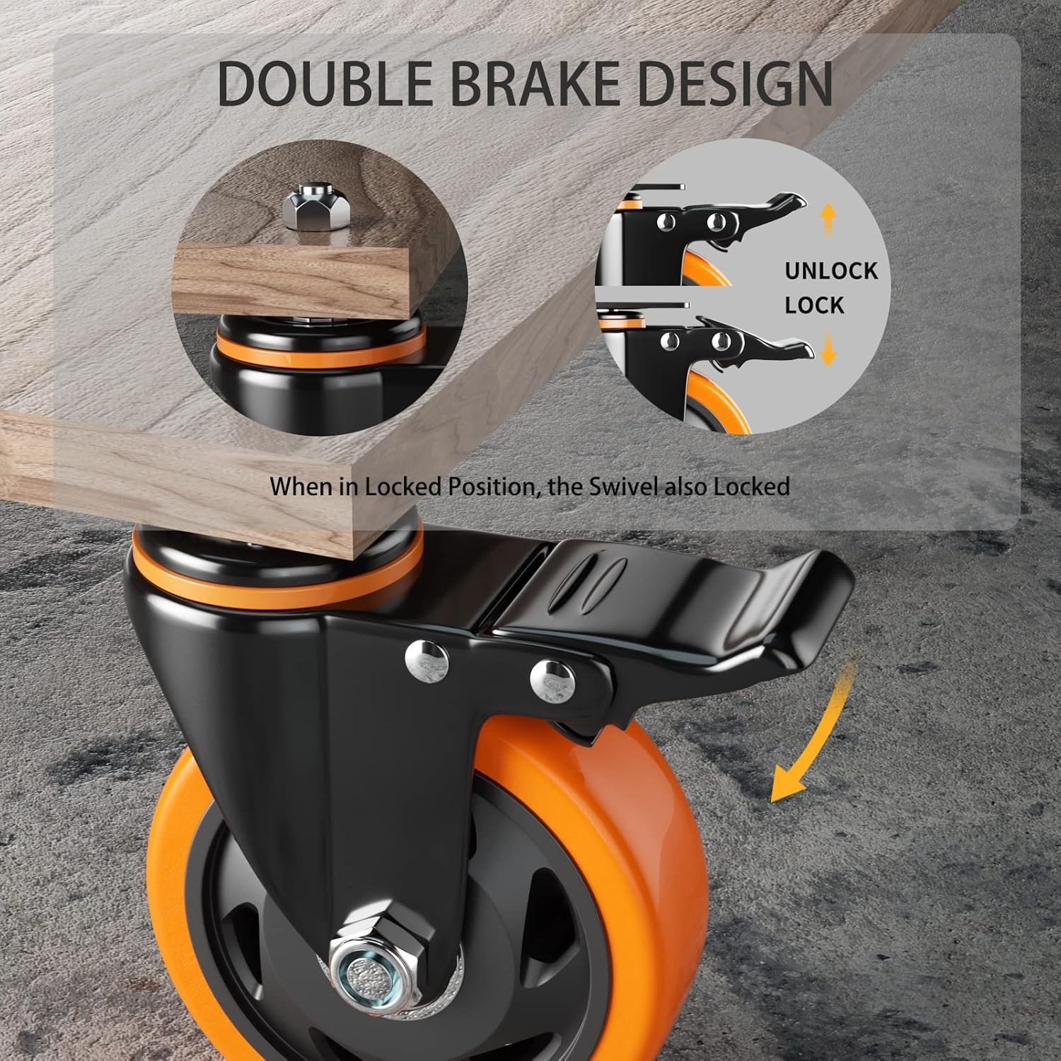 4 Inch Caster Wheels 2200Lbs, Threaded Stem Casters Set of 4 Heavy Duty, 1/2"-13