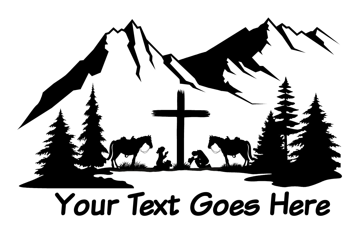 Cowboy Cowgirl Praying Kneeling Scene Cross Decal Window Bumper Sticker 2 Sizes