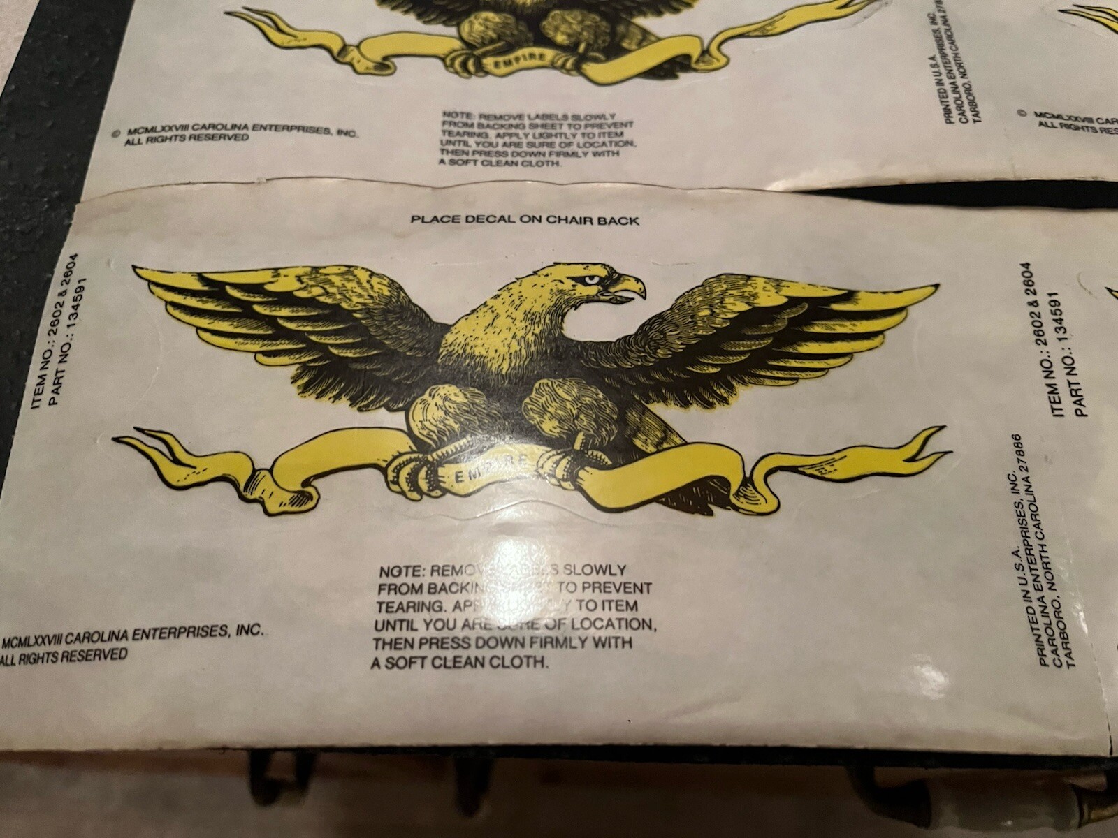 Vintage furniture Empire Eagle Decal Sticker PN 134591 Item Lot of 8