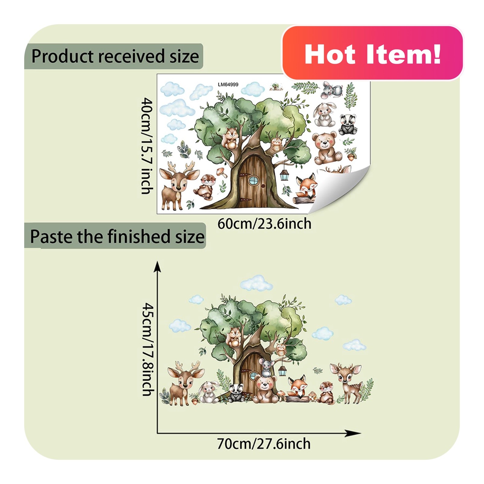 BOAMAU Tree House Animals Jungle Wall Stickers Nursery Decor