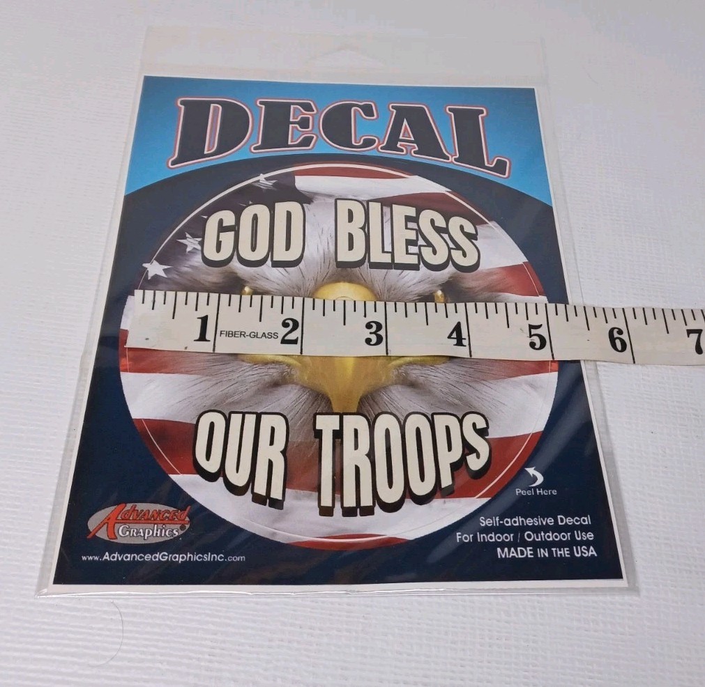 God Bless Our Troops Eagle American Flag Vinyl Decal Sticker Advanced Graphics