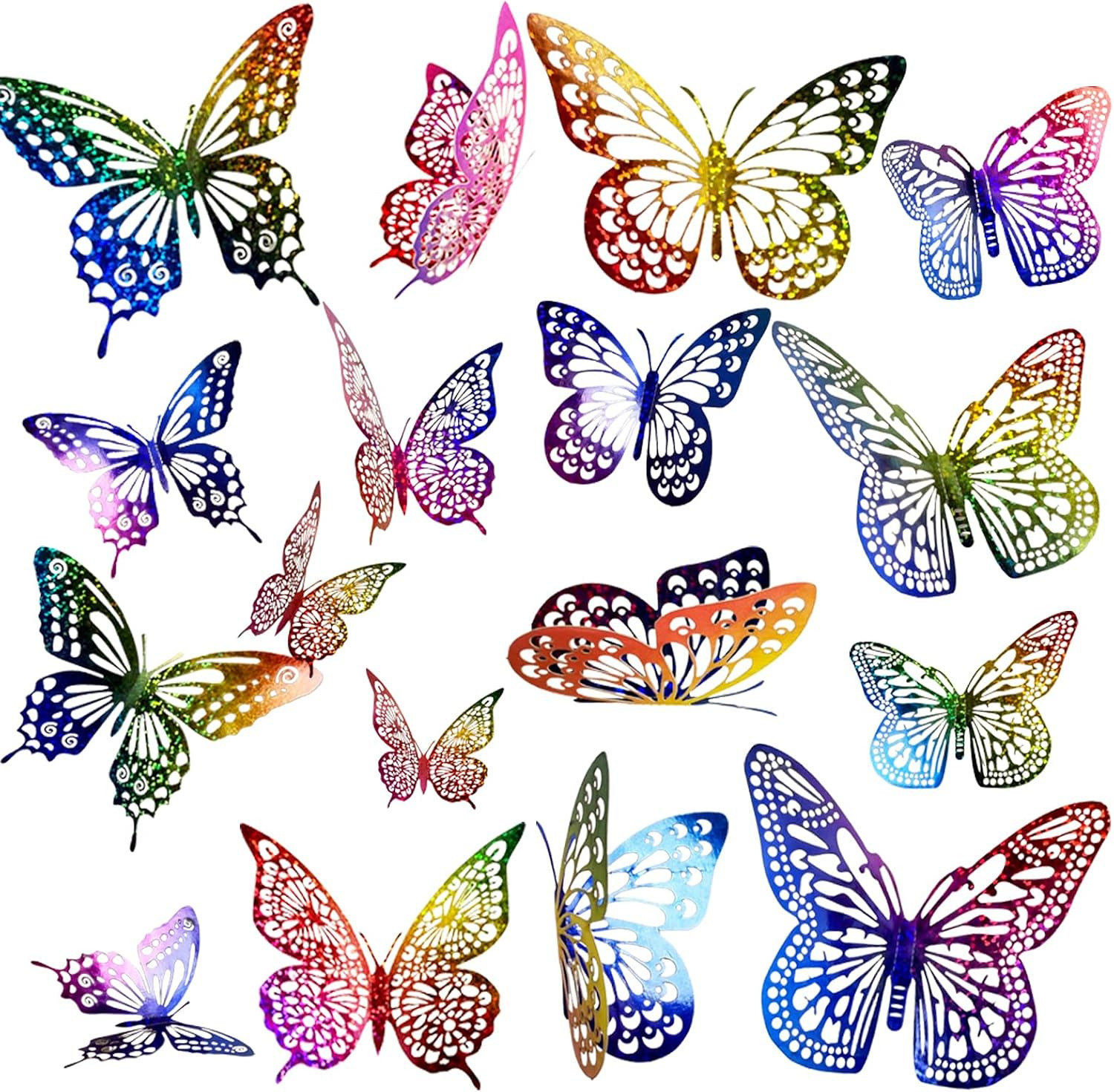 3D Laser Sivery Butterfly Wall Stickers – 48 Pcs with 4 Styles & 3 Sizes, Remova