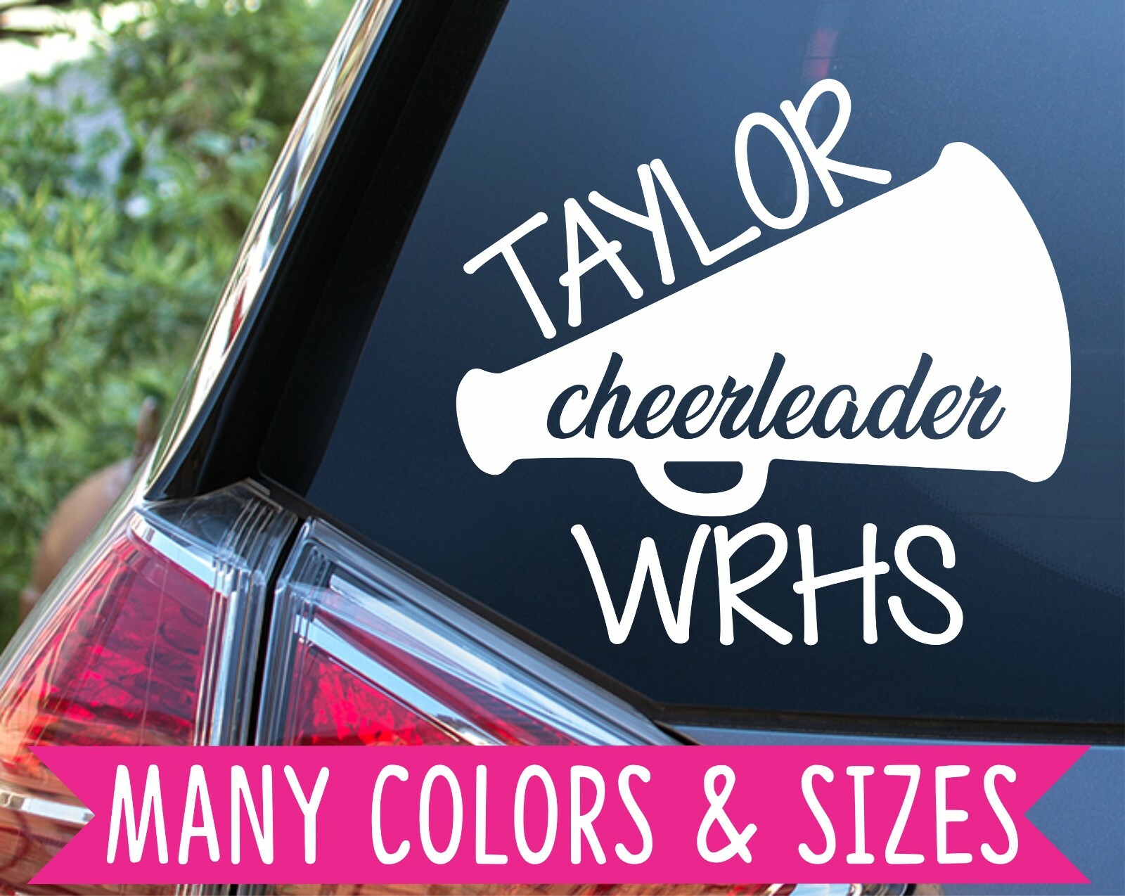 Personalized Cheerleader School Cheer Sports Car Vinyl Decal Sticker Varsity Jr