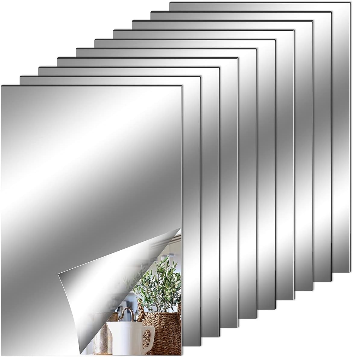 Fantasyon 10 Pieces Flexible Mirror Sheets, Self Adhesive 4 X 6 inch, 10pcs