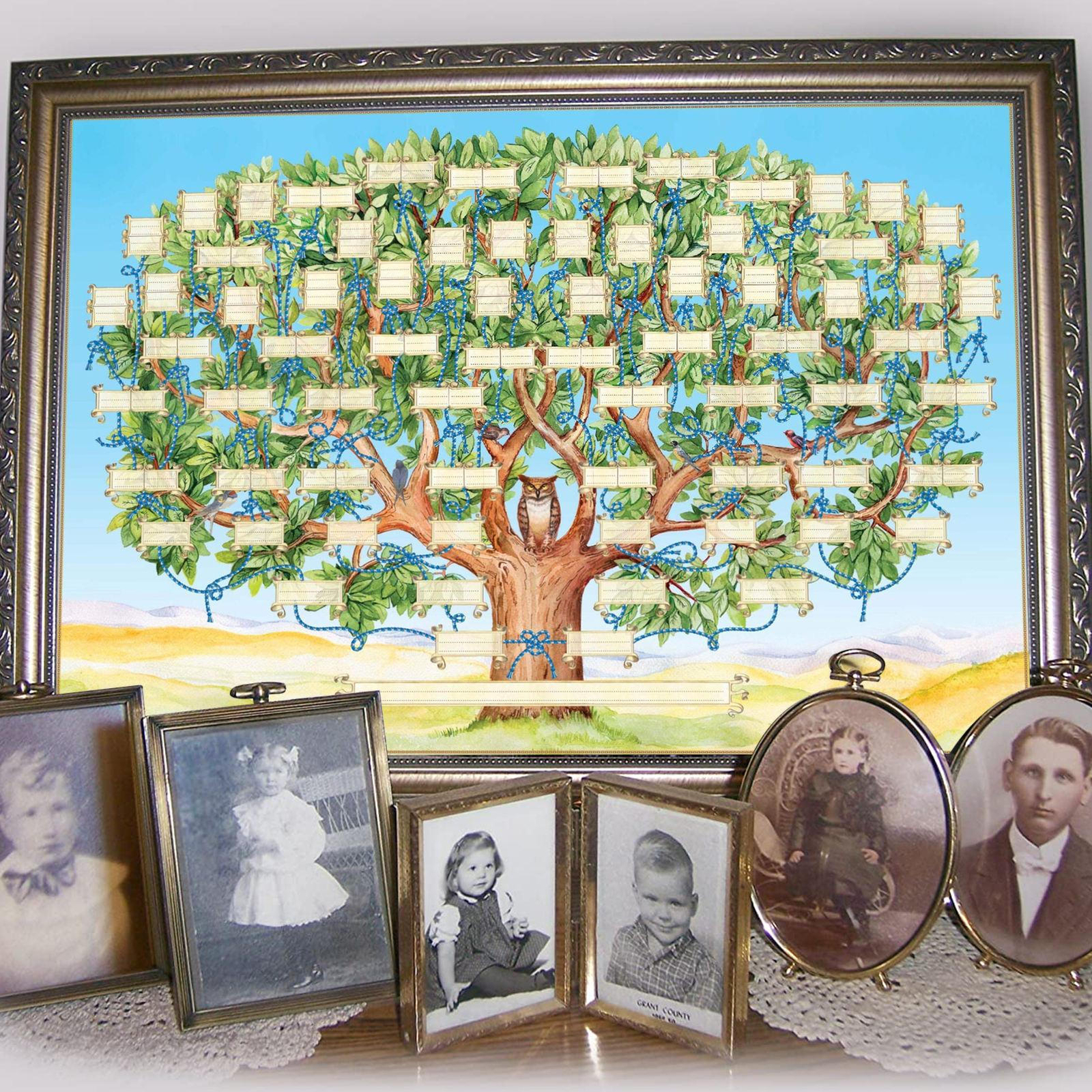 Family Tree Diagram Genealogy Blank Fillable Chart Wall Hanging Decor Poster