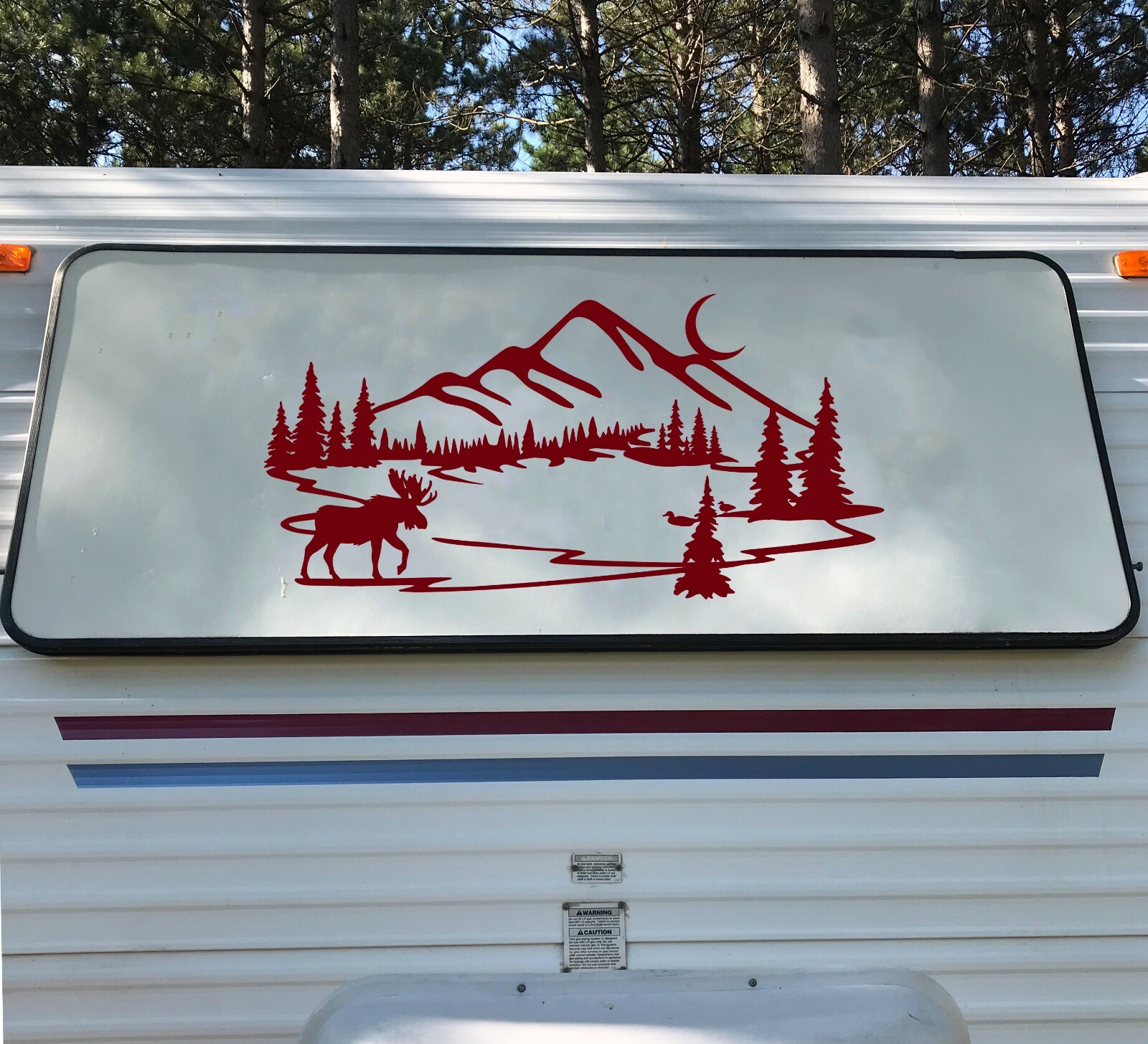 Moose Ducks Lake Mountain Moon Scene Vinyl Decal – RV Camper Graphics – Die Cut