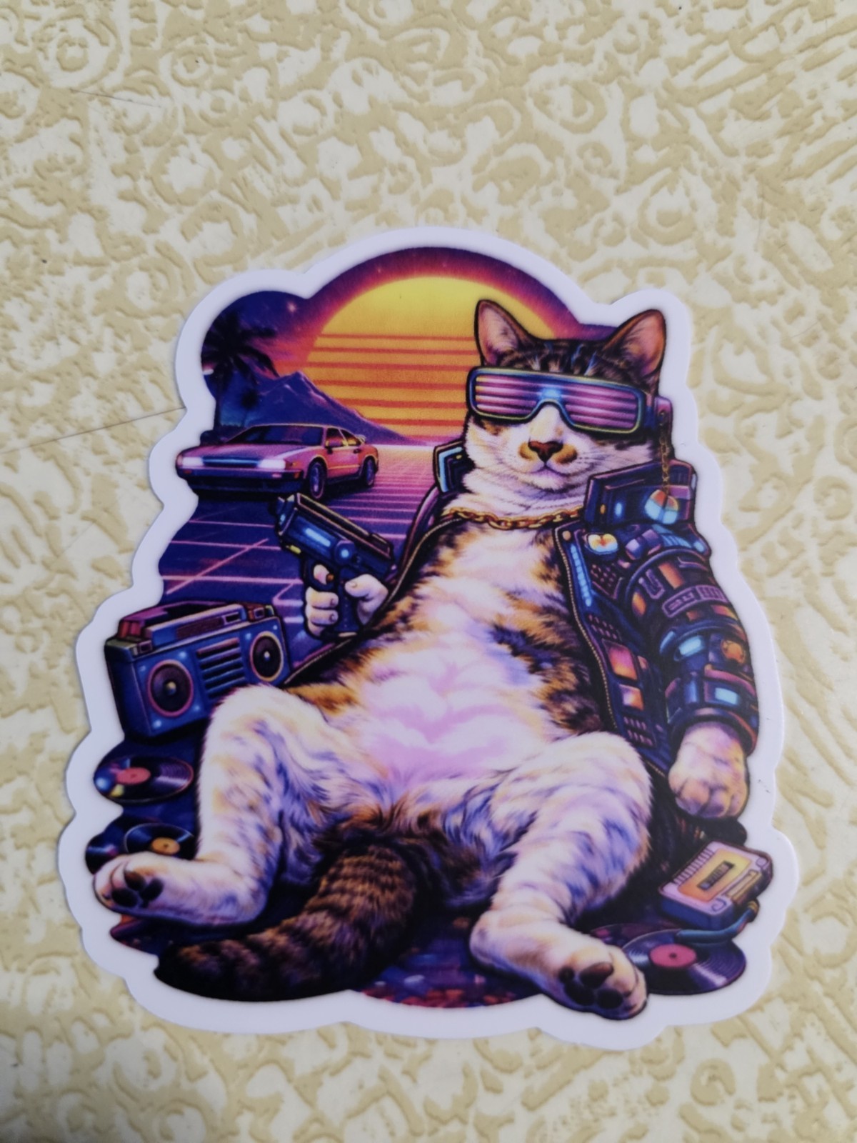 2.5" X 3" Die Cut Sticker, Funny, Retro, Cyberpunk, Cat Sticker