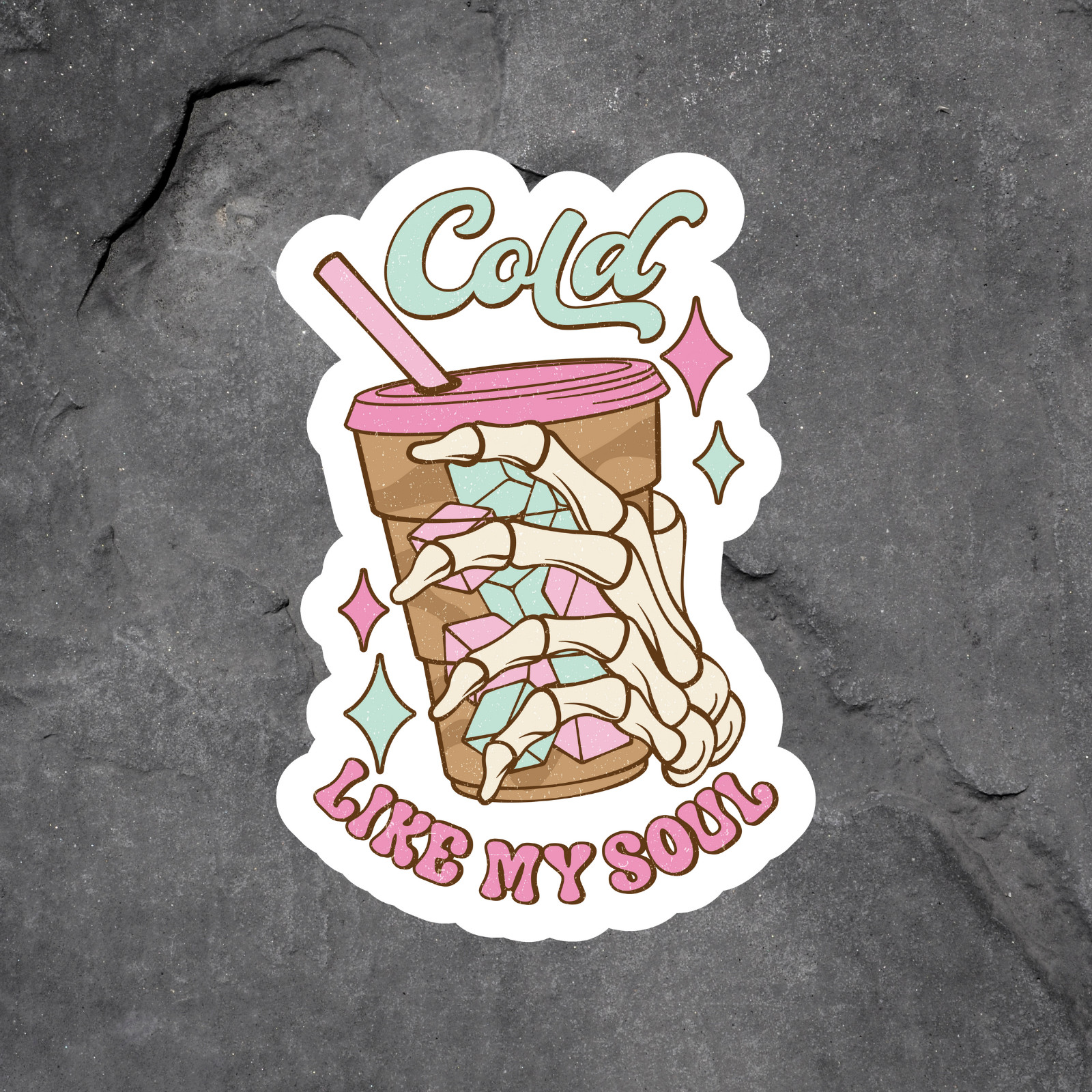 Coffee sticker vinyl decal cold like my soul skeleton funny humor design