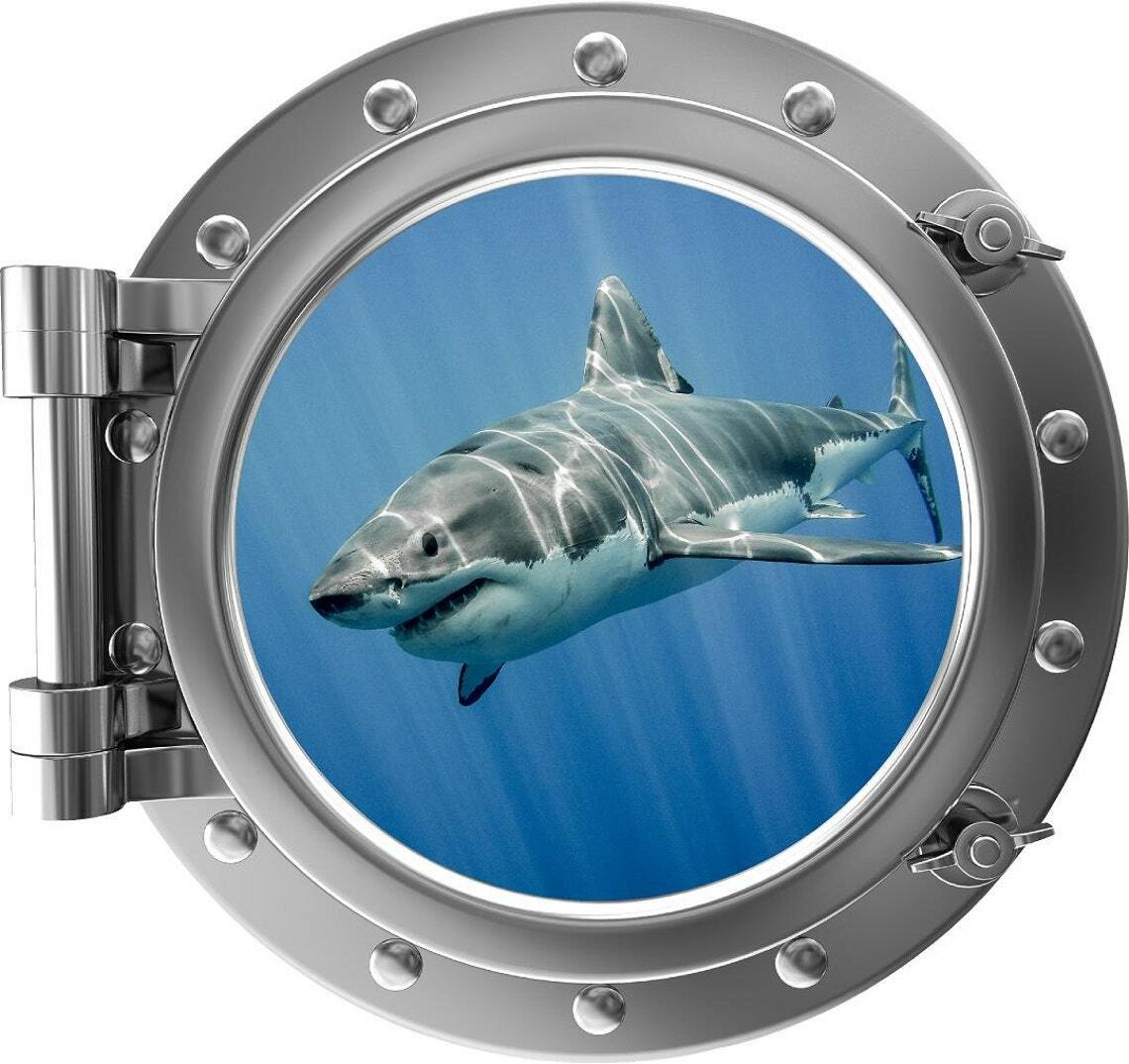 PortScape Shark #4 Ocean Sea Porthole 3D Window Wall Decal Vinyl Wall Sticker