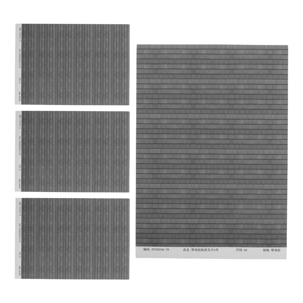 4 Sheets Simulation Tile Stickers Mini Dollhouse Roof Adhesive