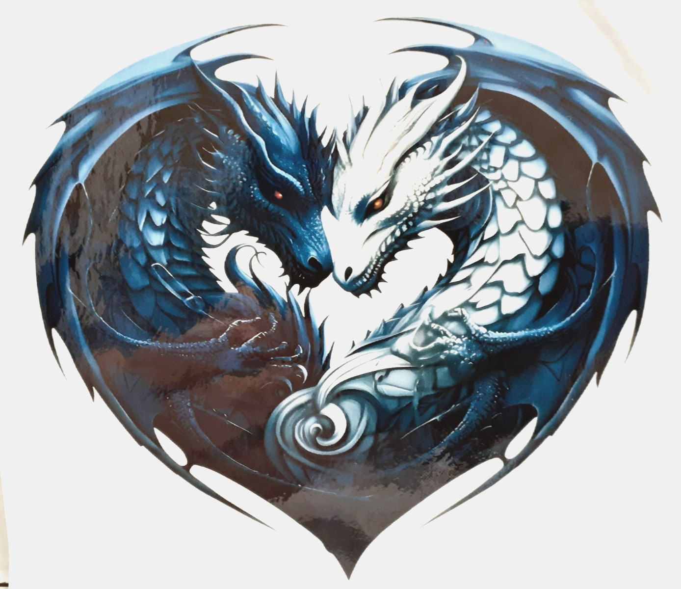 Blue & White Dragon Heart Love Vinyl Decal Sticker 6" x 5"