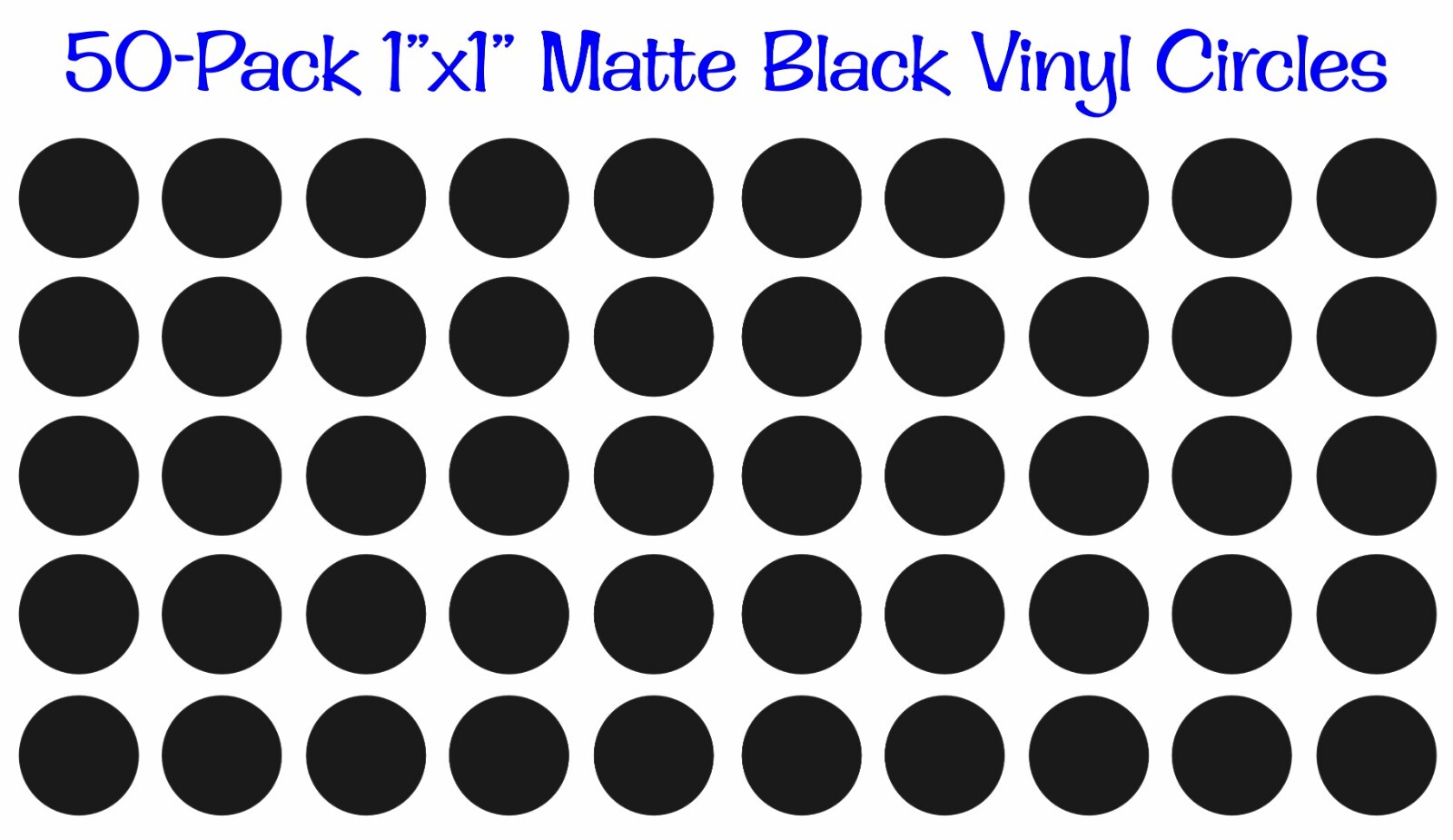 50 pack 1"x1" Round Matte Black Vinyl Stickers Decals Circles Polka Dots Die Cut