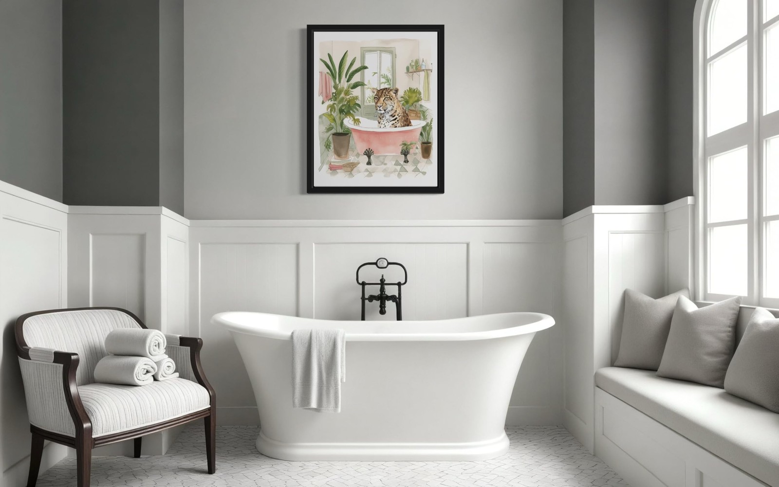 Leopard 1 Wall Art Poster Print, Animal Bathtub Pictures Restroom Wall Art Pa…