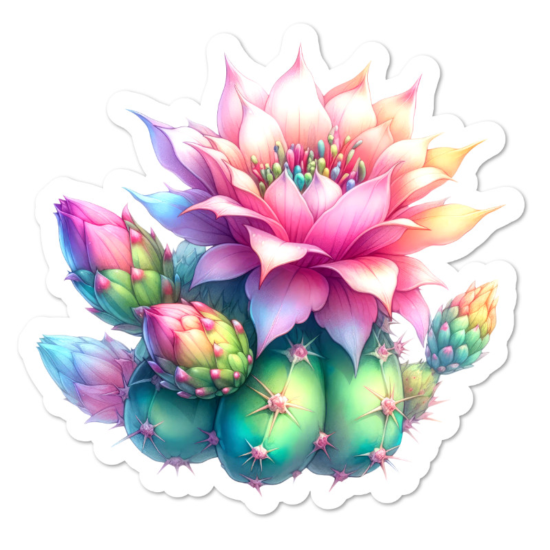 Cactus Flower Vinyl Sticker, Water Resistant, Scrapbooking, Laptop, 2 Sizes