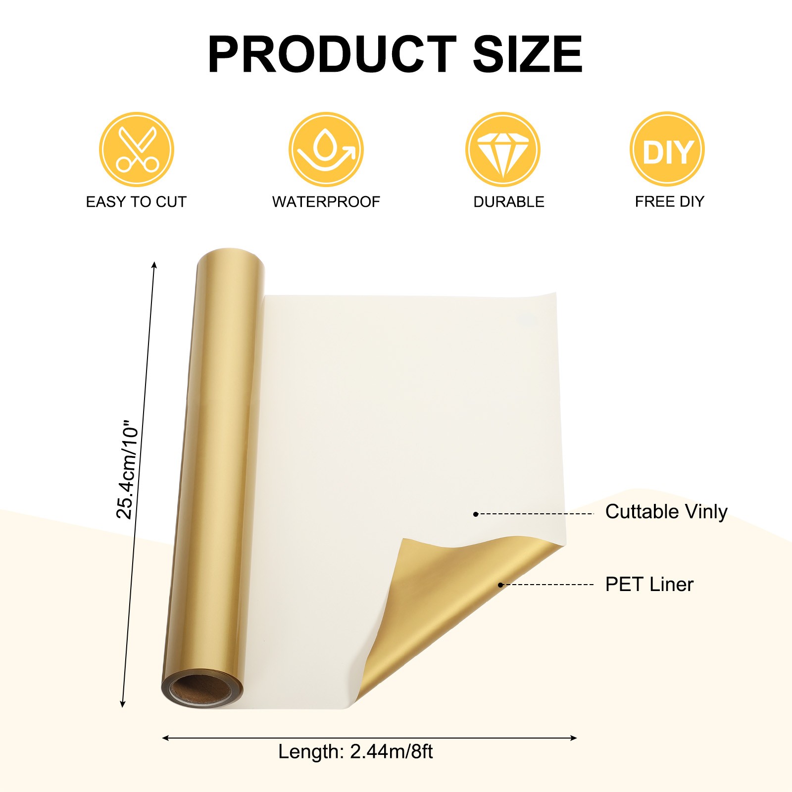 Gold Permanent Vinyl Film, Roll 10 inches x 8 feet