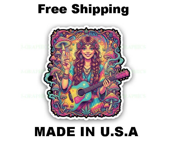 Hippie psychedelic Hippy Guitar Vinyl Decal Sticker C