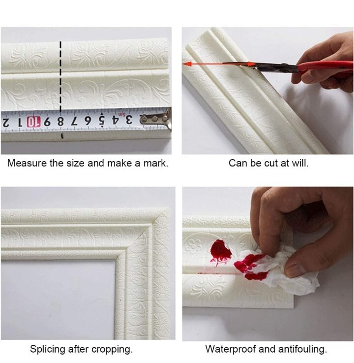 Cozylkx 90"X 3" Self Adhesive Flexible Foam Molding Trim, 3D Sticky Decorative
