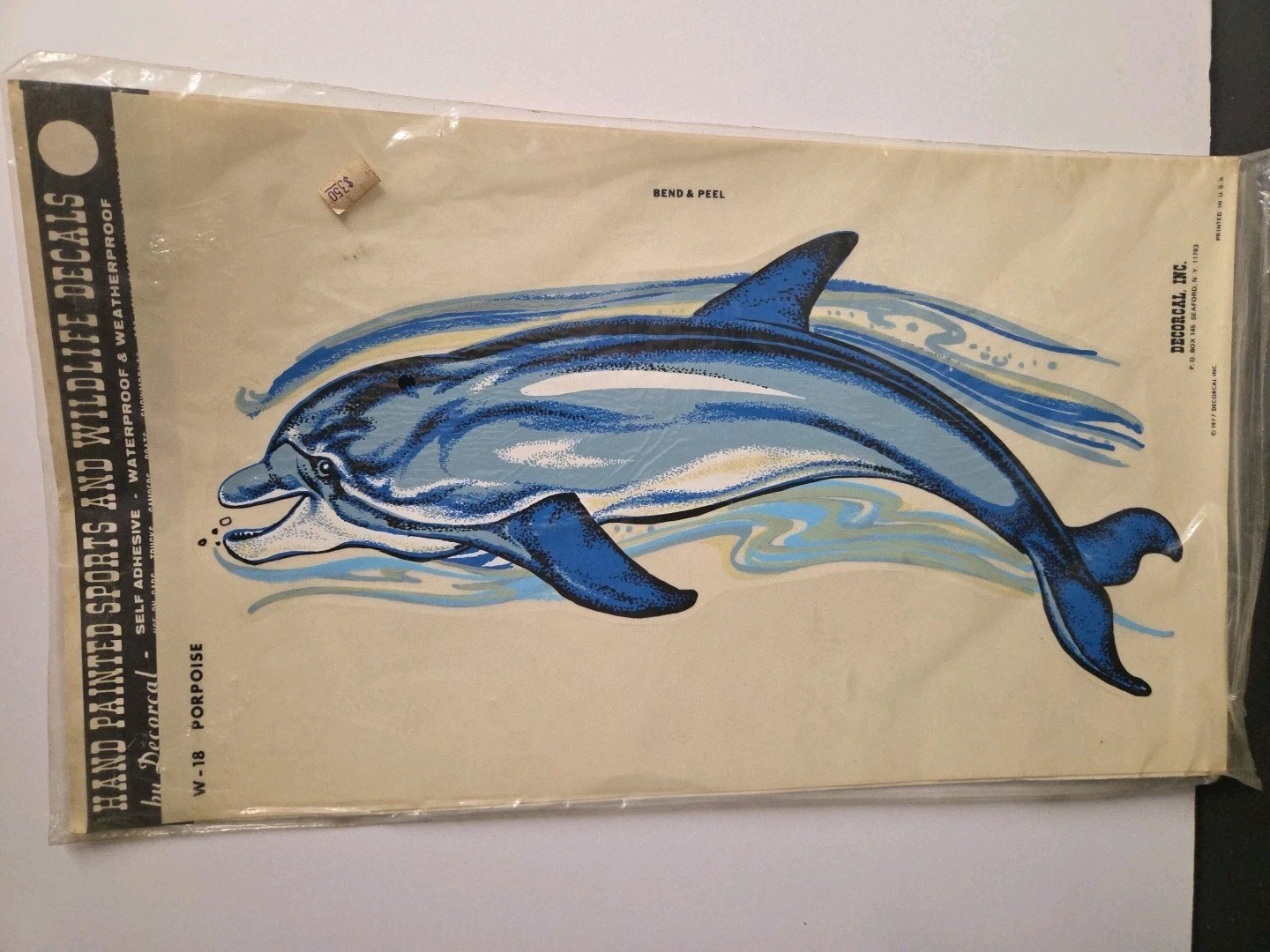 Vintage 1970's NOS Hand Painted Sports And Wildlife Decals W-18 PORPOISE 10×17