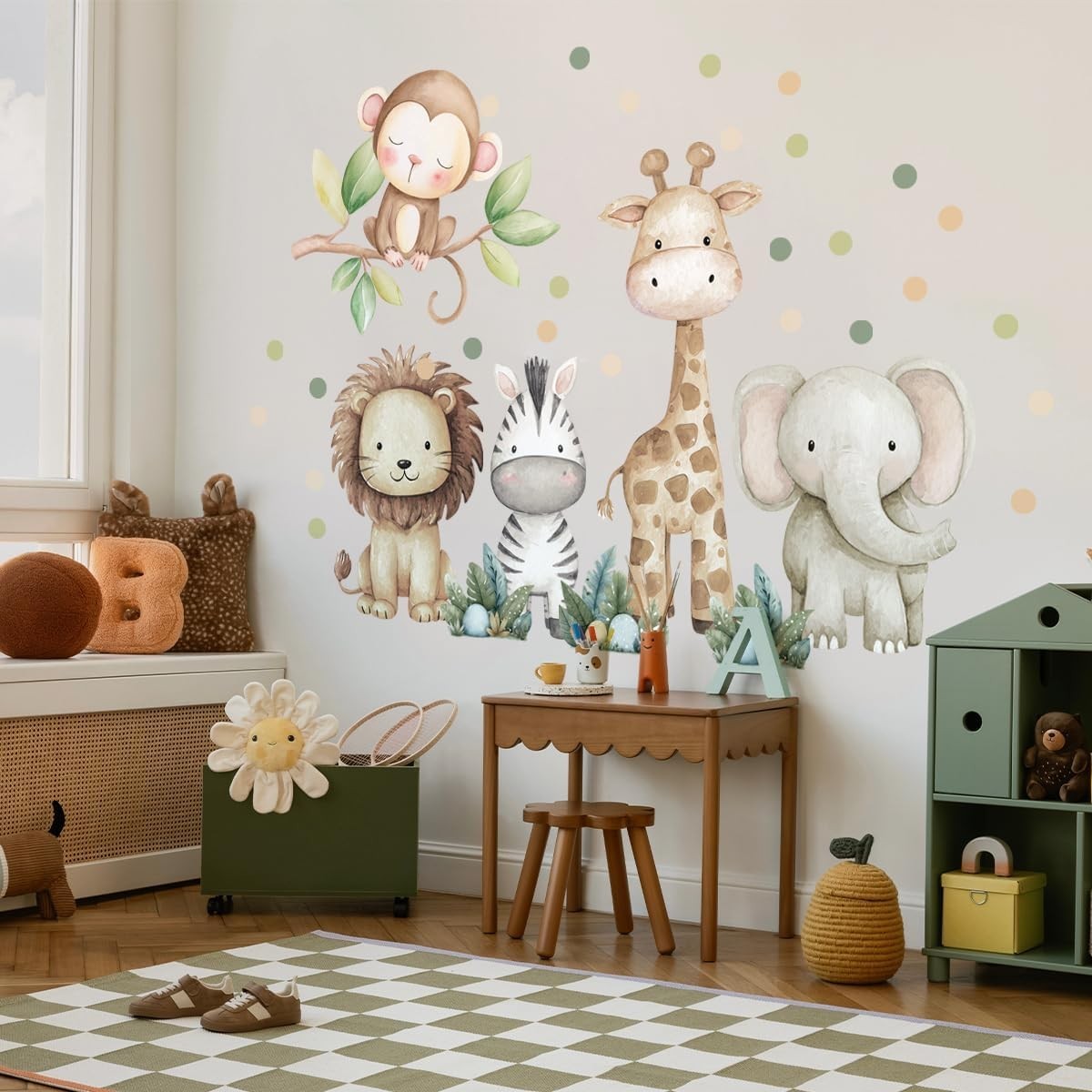 Safari Animals Nursery Wall Decal, Peel and Stick Nursery Mural Jungle Animal…
