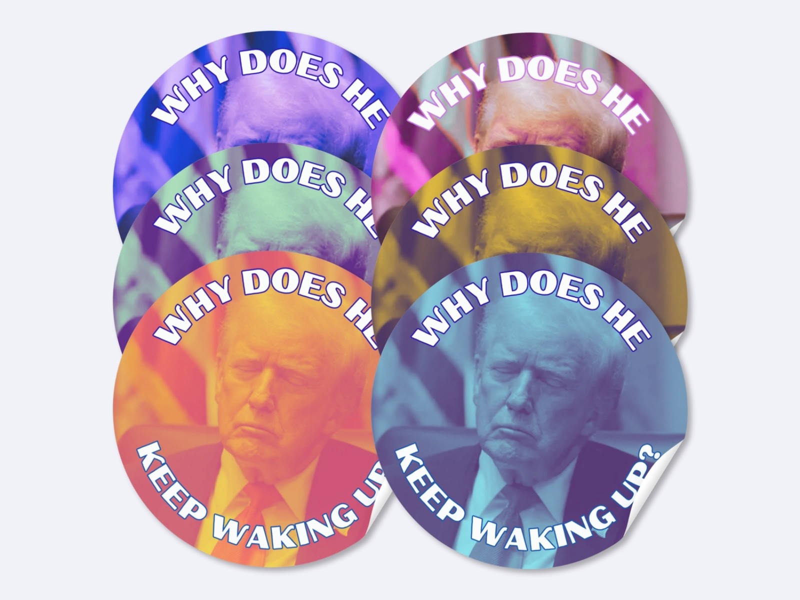 Sleepy Trump Stickers 50 Pack Waterproof Political Satire Decals Assorted 1.5"