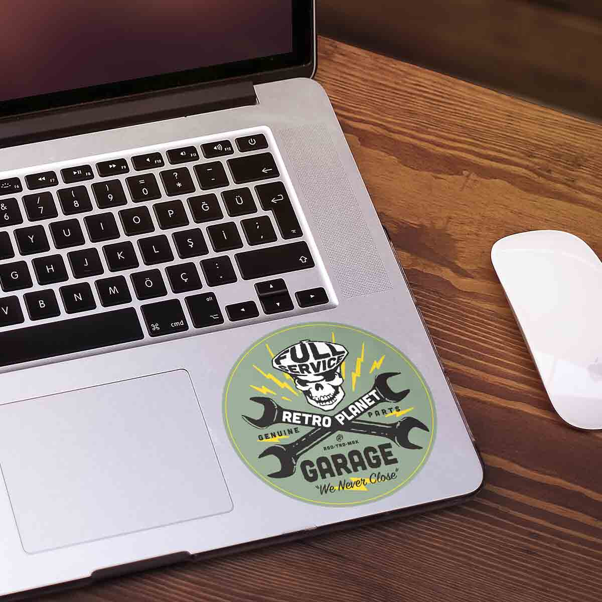 Vinyl Sticker, Die Cut Vinyl Retro Planet Garage Skull Wrenches Decal