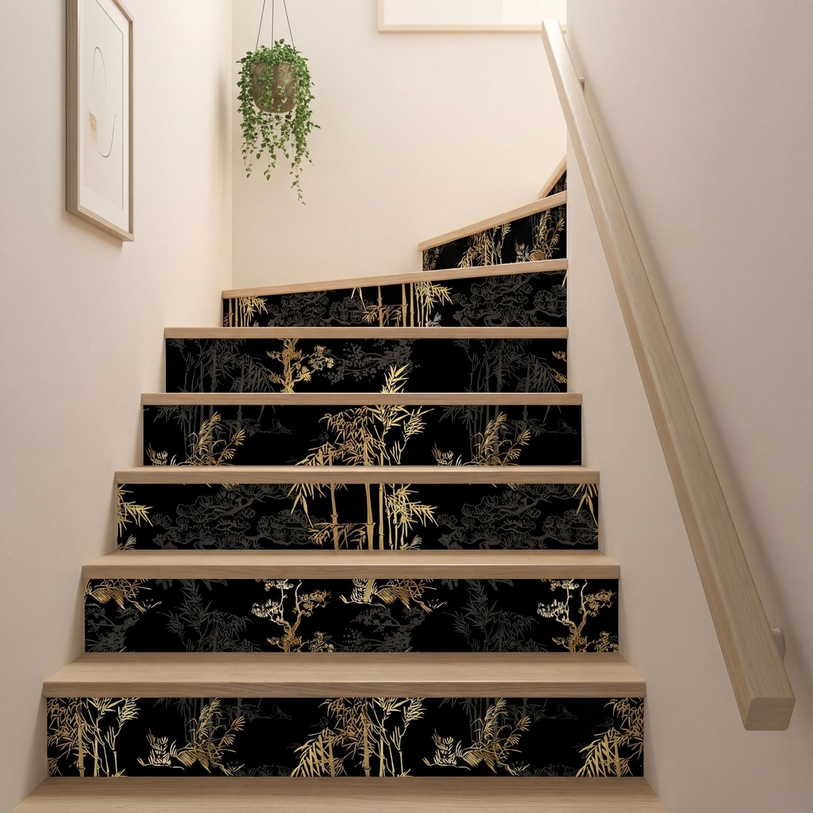 Vintage Wallpaper Peel and Stick 17" x 120" Black Gold Bamboo Forest Wallpape…