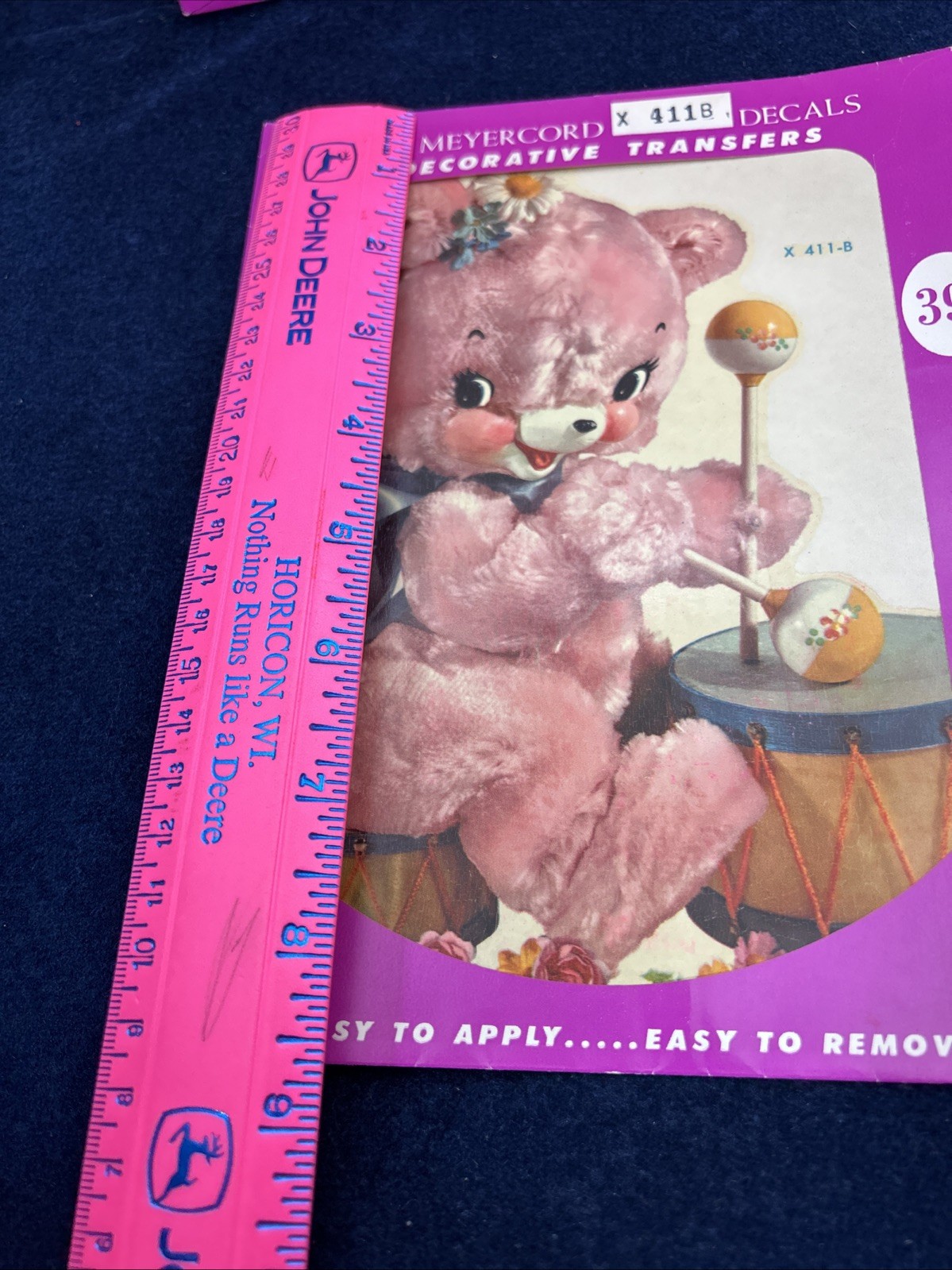 Vintage Meyercord Retro Shabby Nursery Pink Bear Playing Drum X411B Decals Craft