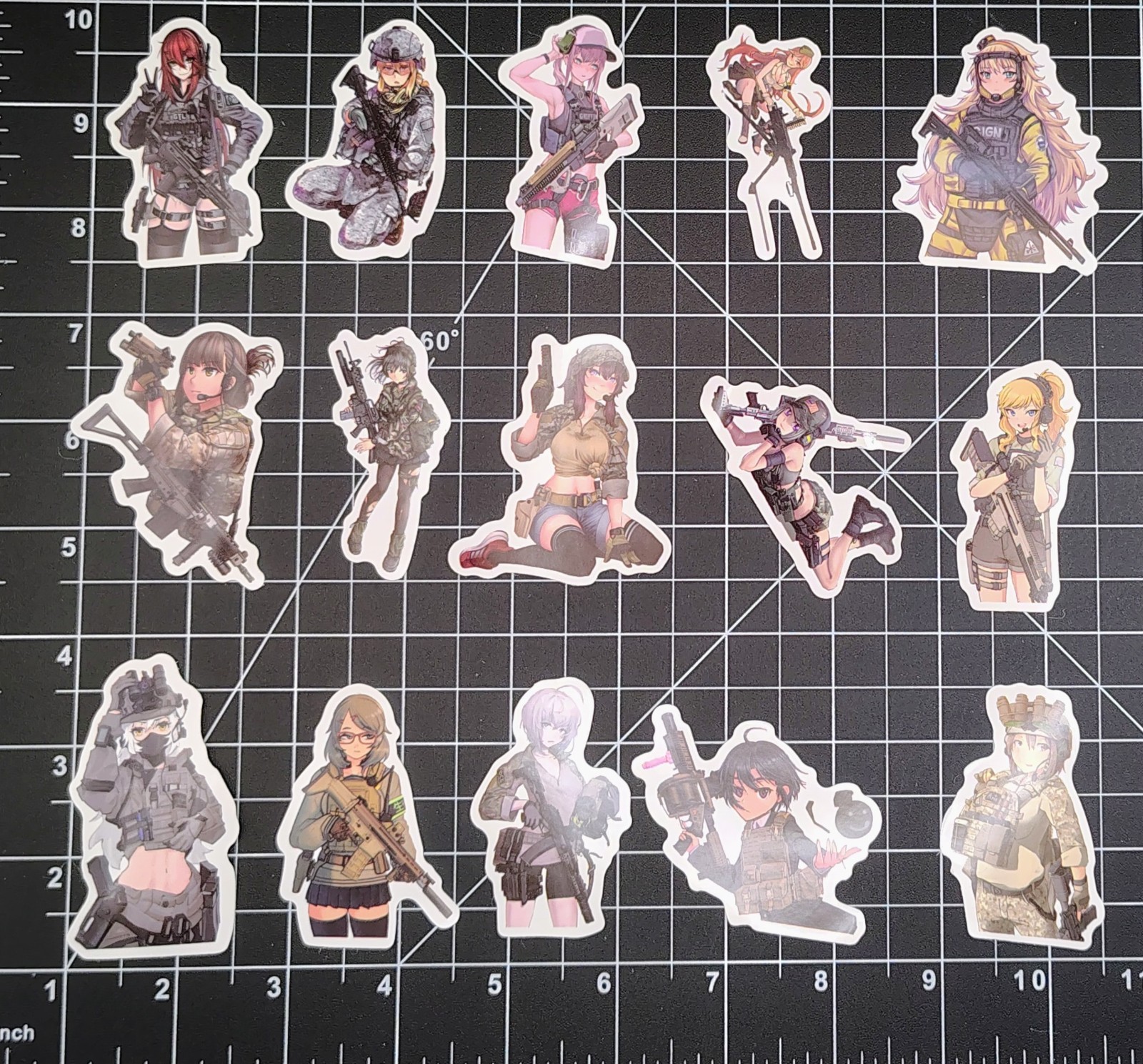 60pc Anime Waifu Military Girls Sticker Lot Women Army Gun Tactical Decals