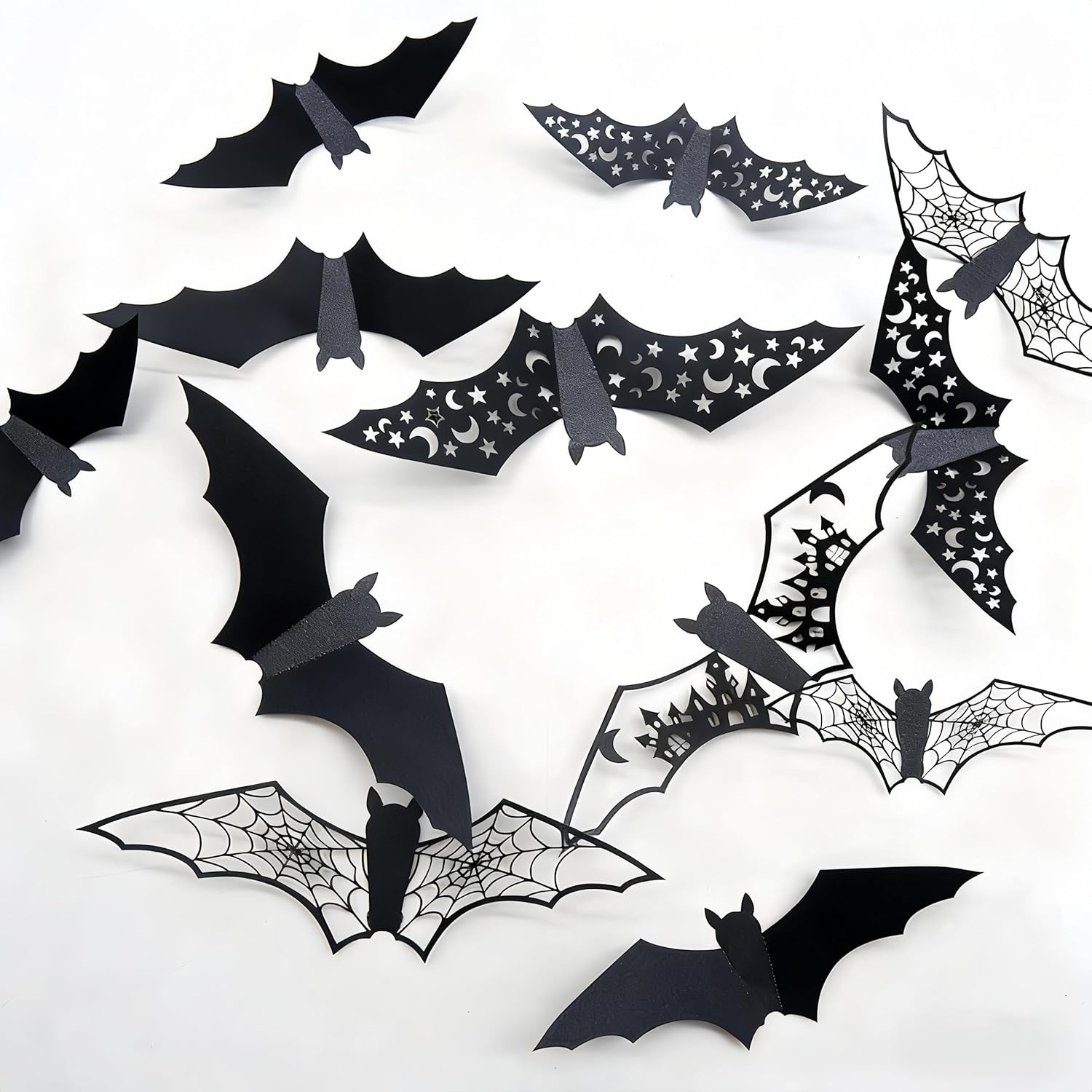 16PCS Glow in the Dark Bat Wall Decals 3D Luminous Halloween Stickers