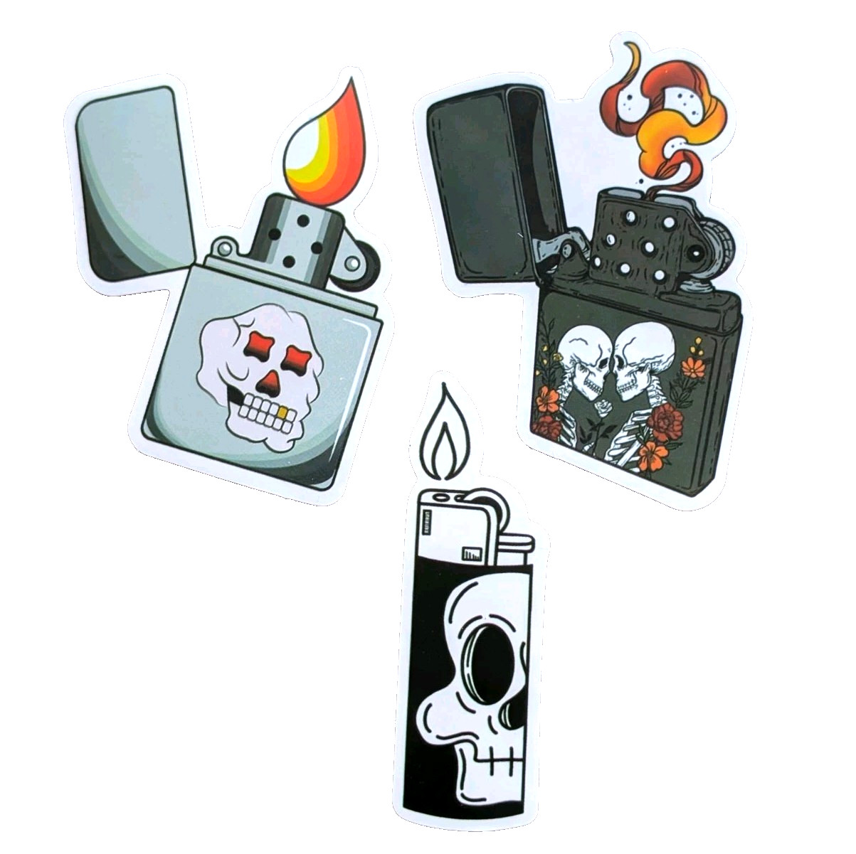 Lighter For Smoking Fun Hippie Colorful Skull Stickers Lot Of 3 Pcs