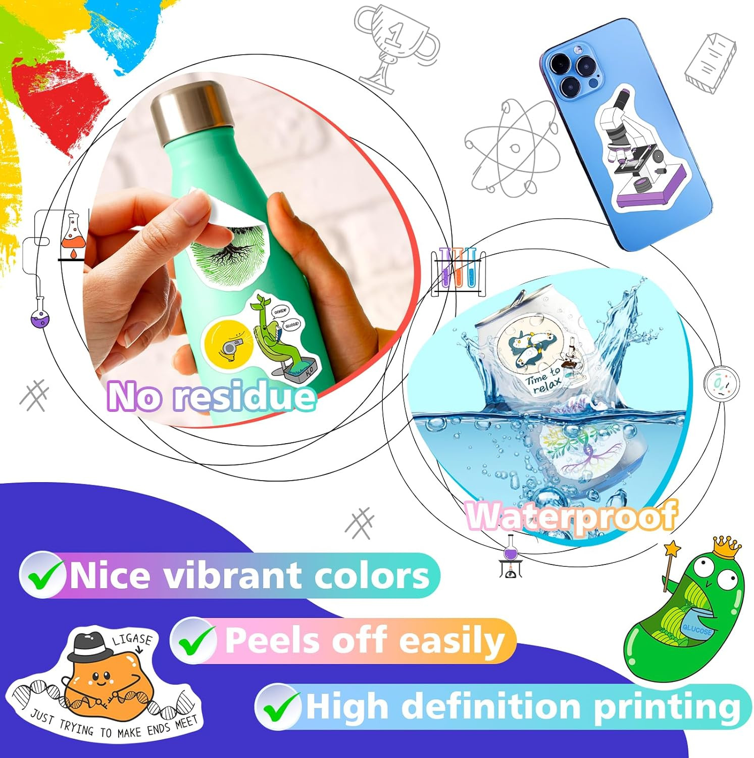 200 PCS Biology Vinyl Stickers for Kids Teens Adults – Microbiology Decals