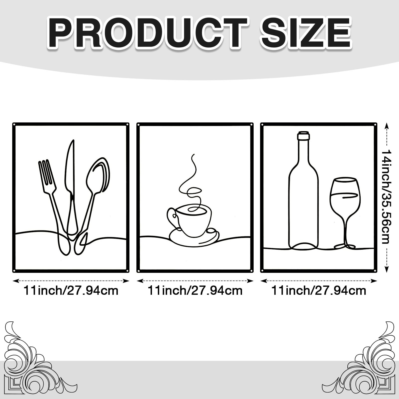 Otoolling 3 Pieces Metal Minimalist Line Kitchen Signs Wall Decor Drawing Rus…