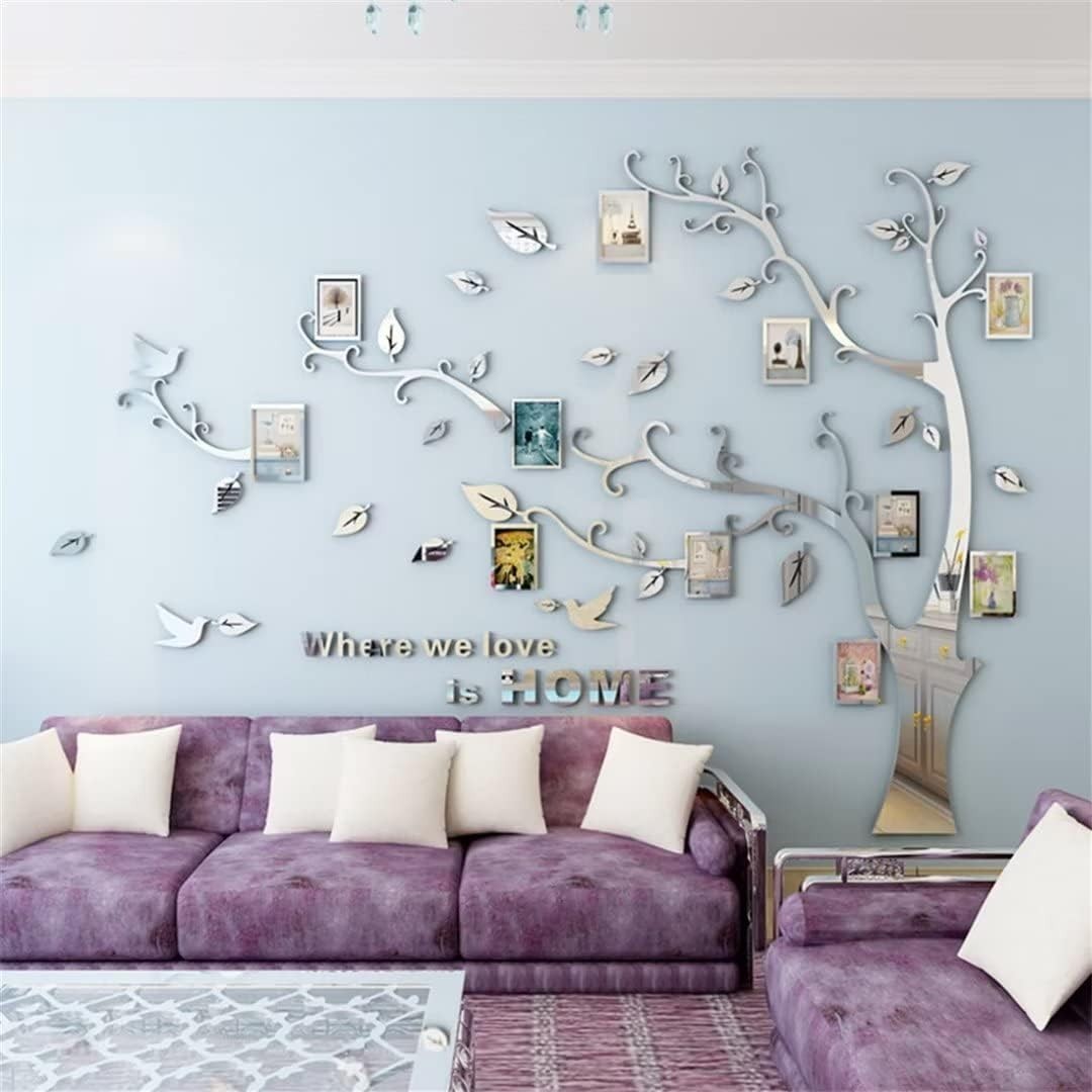 Customizable 3D Tree Wall Decal: Family Photo Frame Sticker, Waterproof, 54x39in