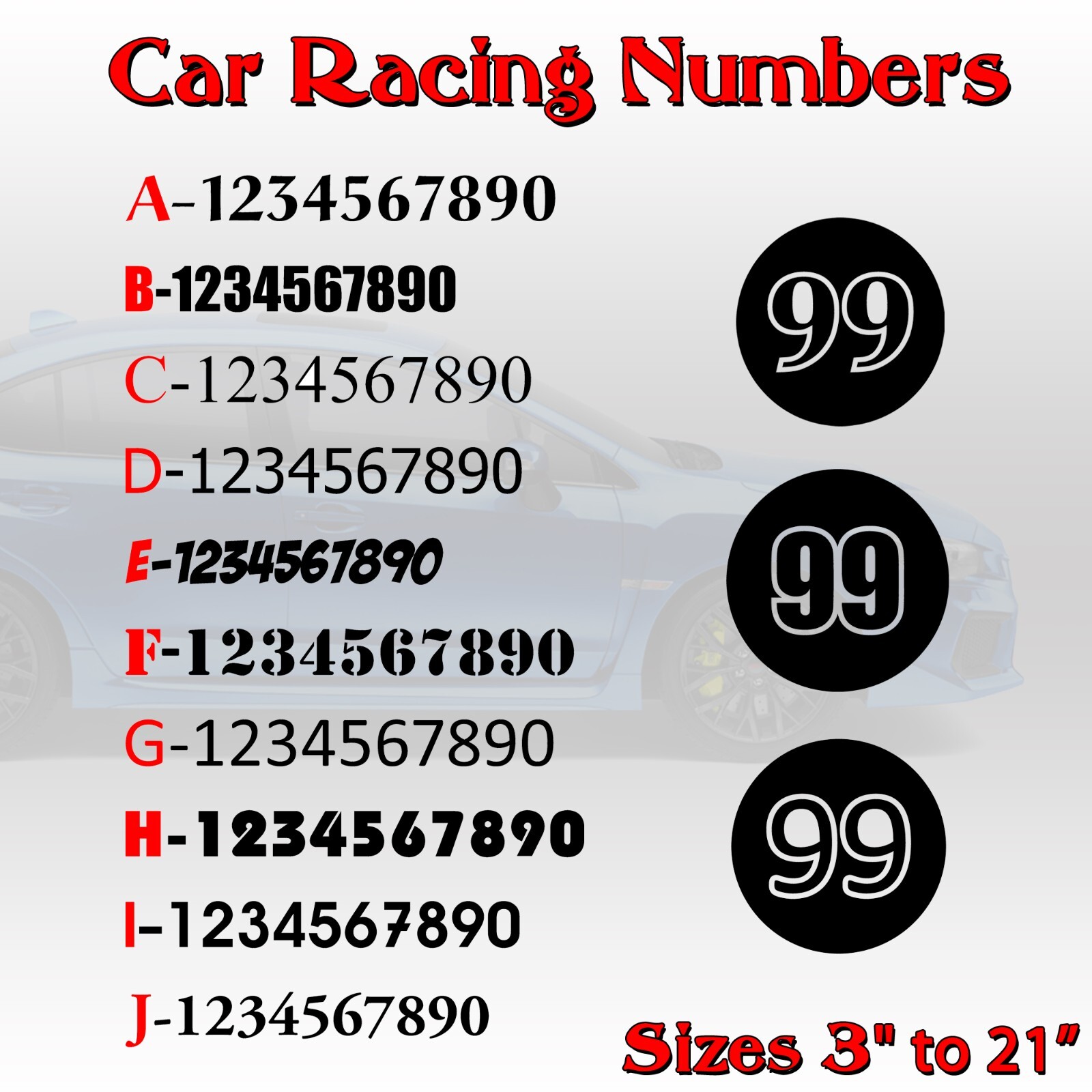 2 pack Racing Car numbers circle door custom number rally sport die-cut decal V4