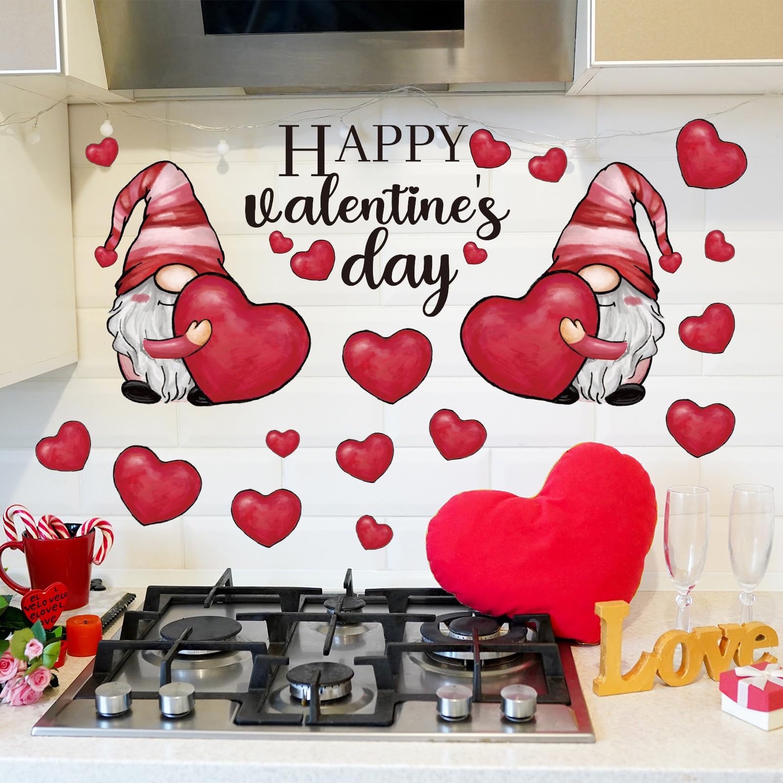 Happy Valentine's Day Wall Stickers Gnome Love Heart Wall Decals Large Room Mur