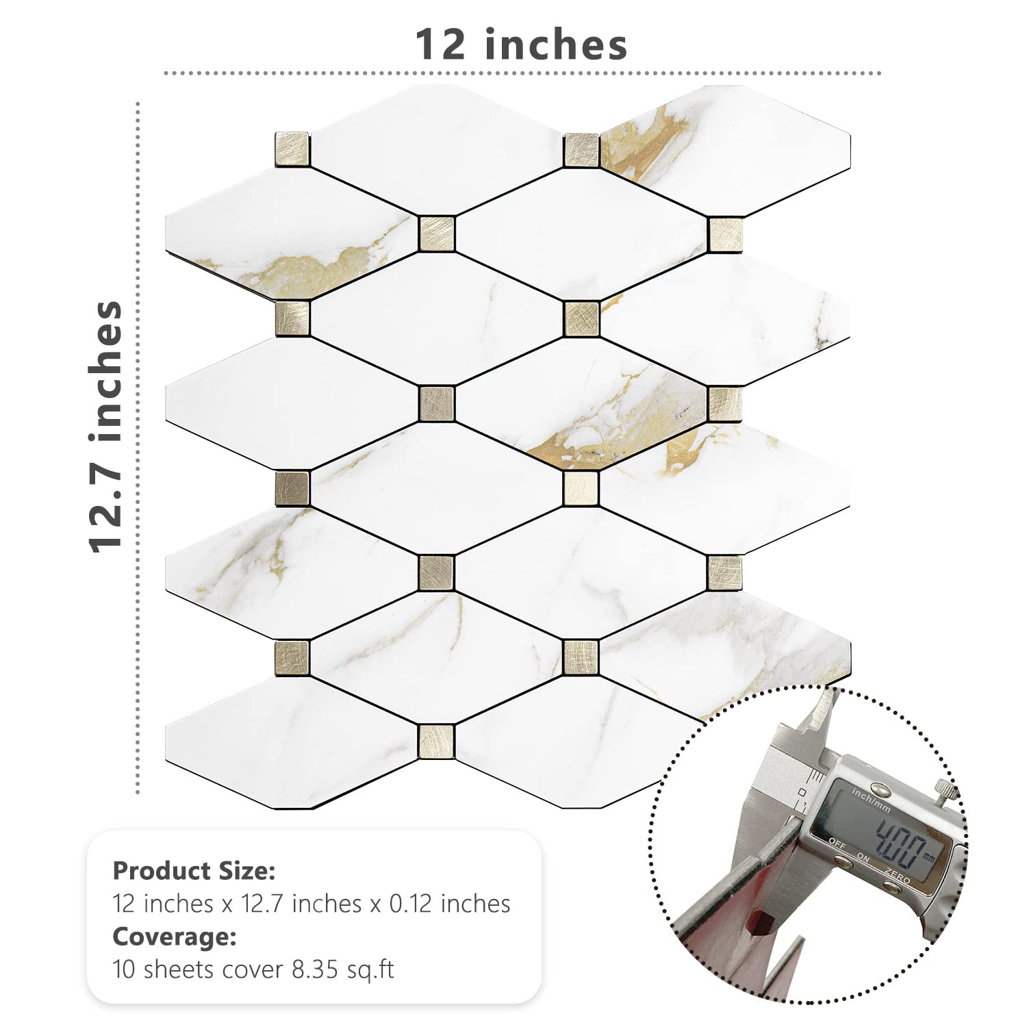 STICKGOO 10 Sheets Peel 12 inches x 12.7 inches, Calacatta Golden Mixed Metal