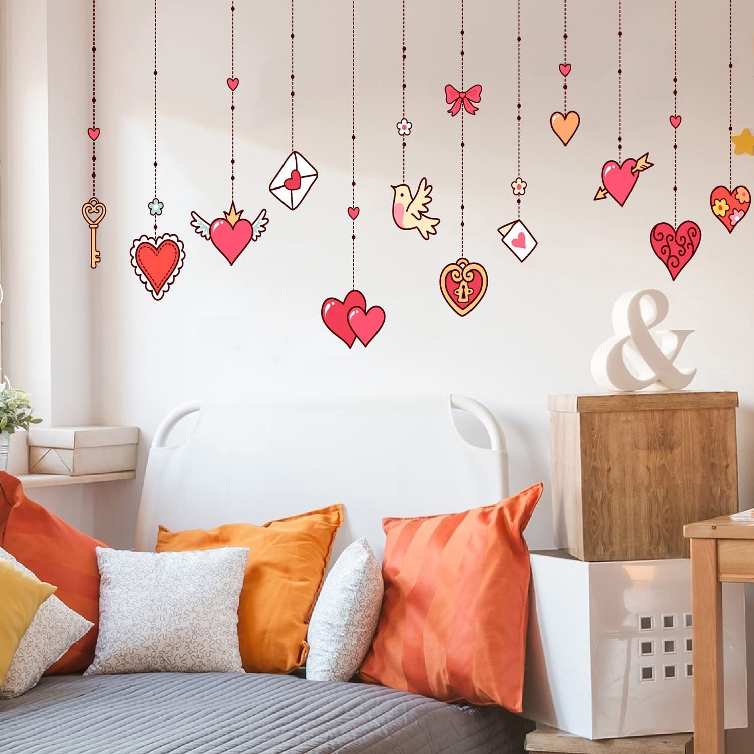 Valentine's Day Wall Stickers Hanging Heart Pigeon Envelope Wall Decals Remov…