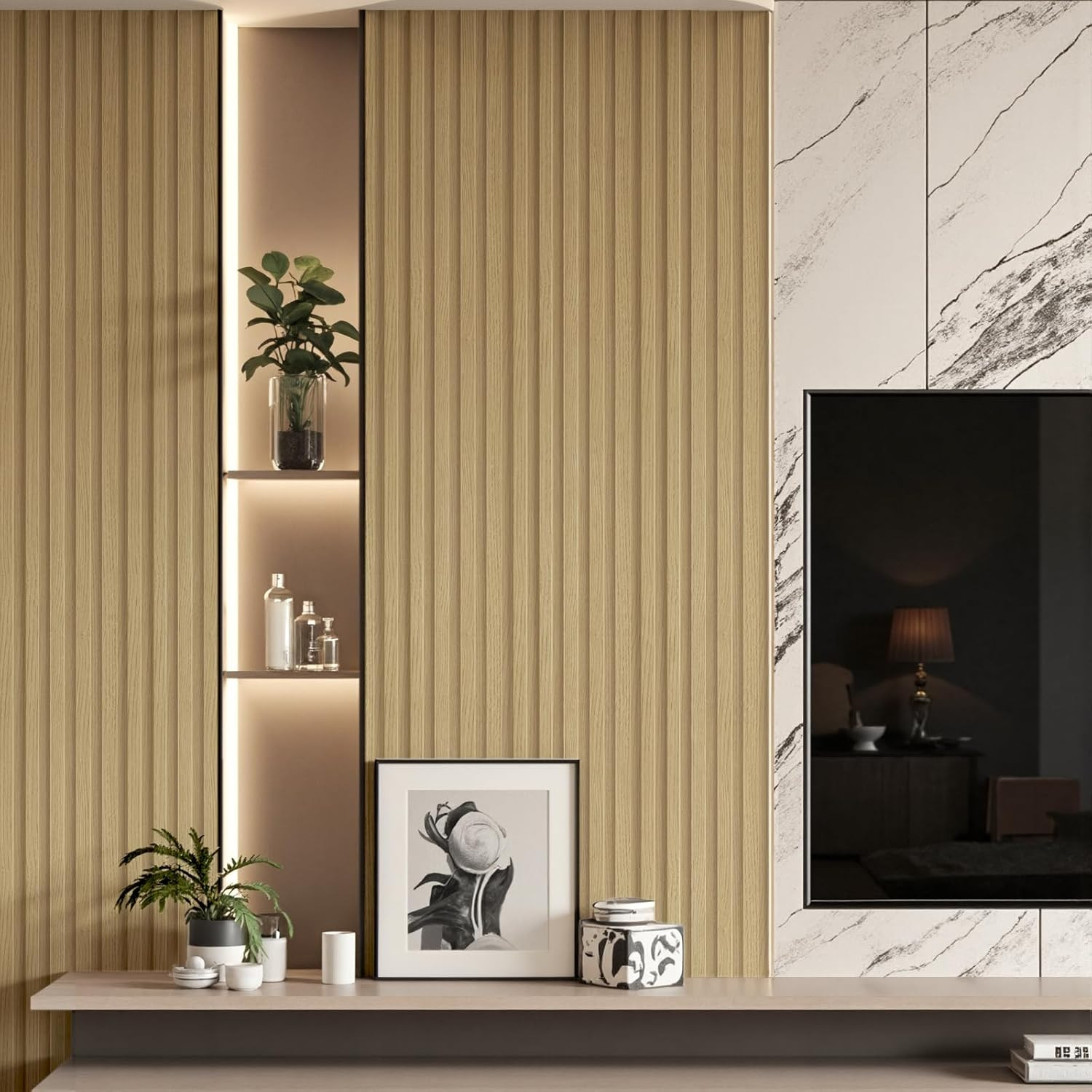 8-Pack Oak 3D WPC Wood Wall Panels for Stylish Living Room Decor – 96×6 in