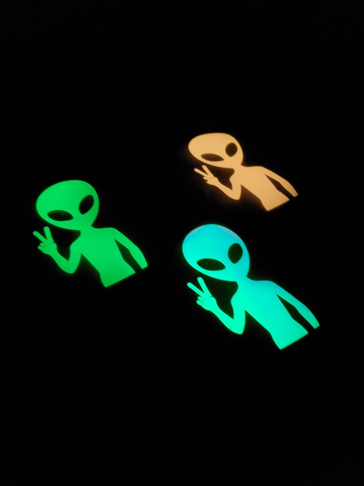 Glow In The Dark Vinyl Decal Deuces Peace Sign Alien Medium Size Lit Studios New