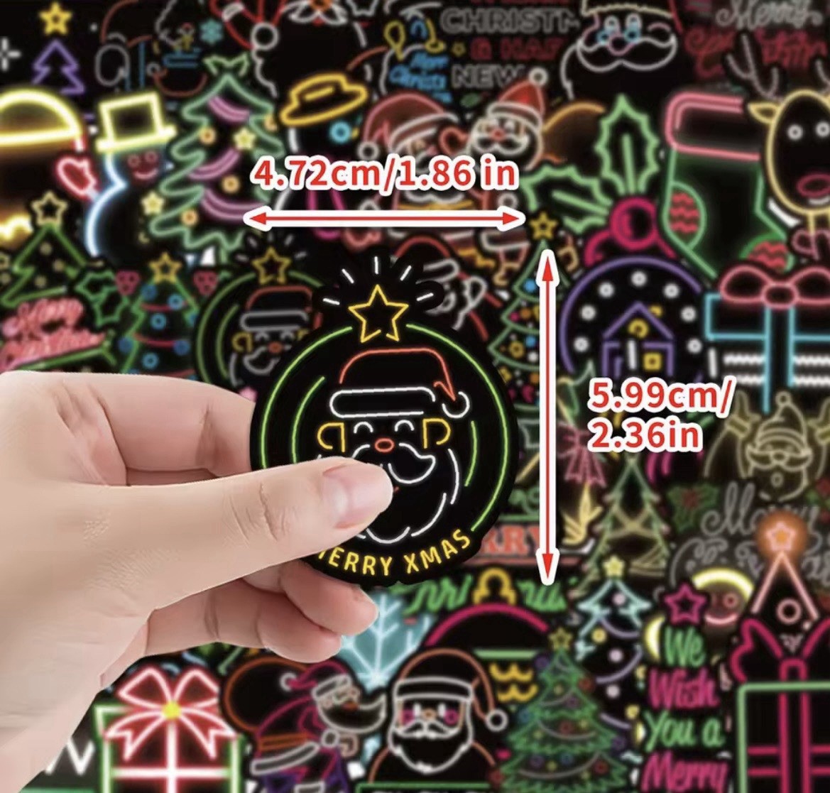 Neon Christmas Style Stickers 50pk Mixed Merry Christmas Themed FREE SHIPPING