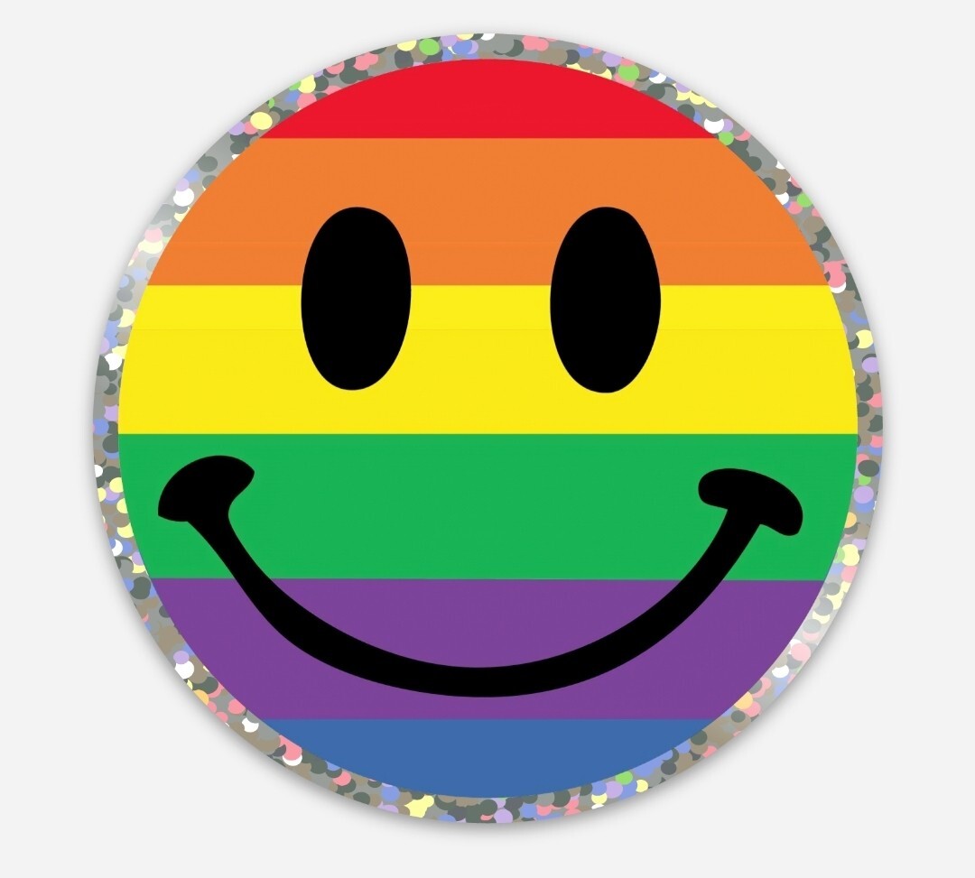 3x Rainbow Sparkle Smiley Face Vinyl Sticker 3" Round Smile Weatherproof