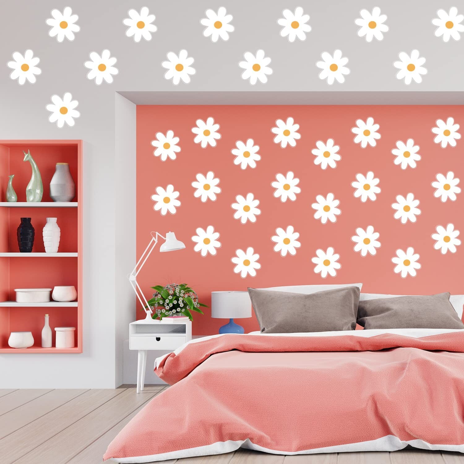 36 pcs Daisy Stickers, 3.5 in Daisy Wall Decal White Daisy for Girls Bedroom,…