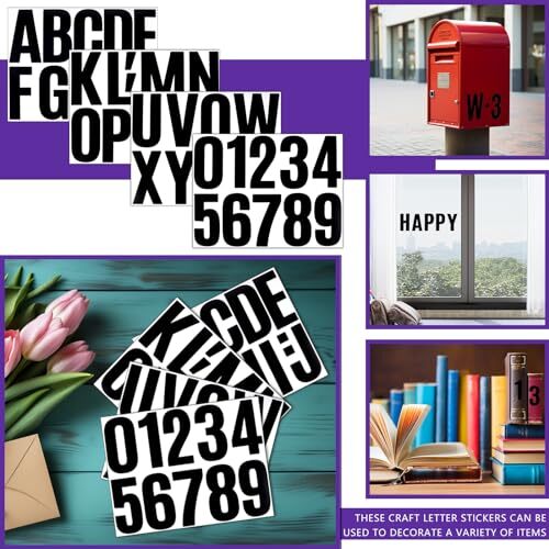 18 Sheets Large Letter Numbers Stickers, 4 Inch Waterproof Mailbox Numbers