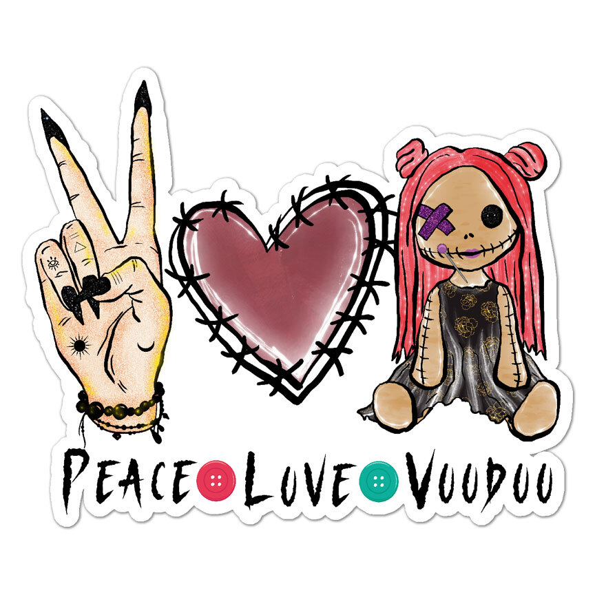 Peace Love Voodoo, Vinyl Decal Sticker, Indoor Outdoor, 3 Sizes, #9095